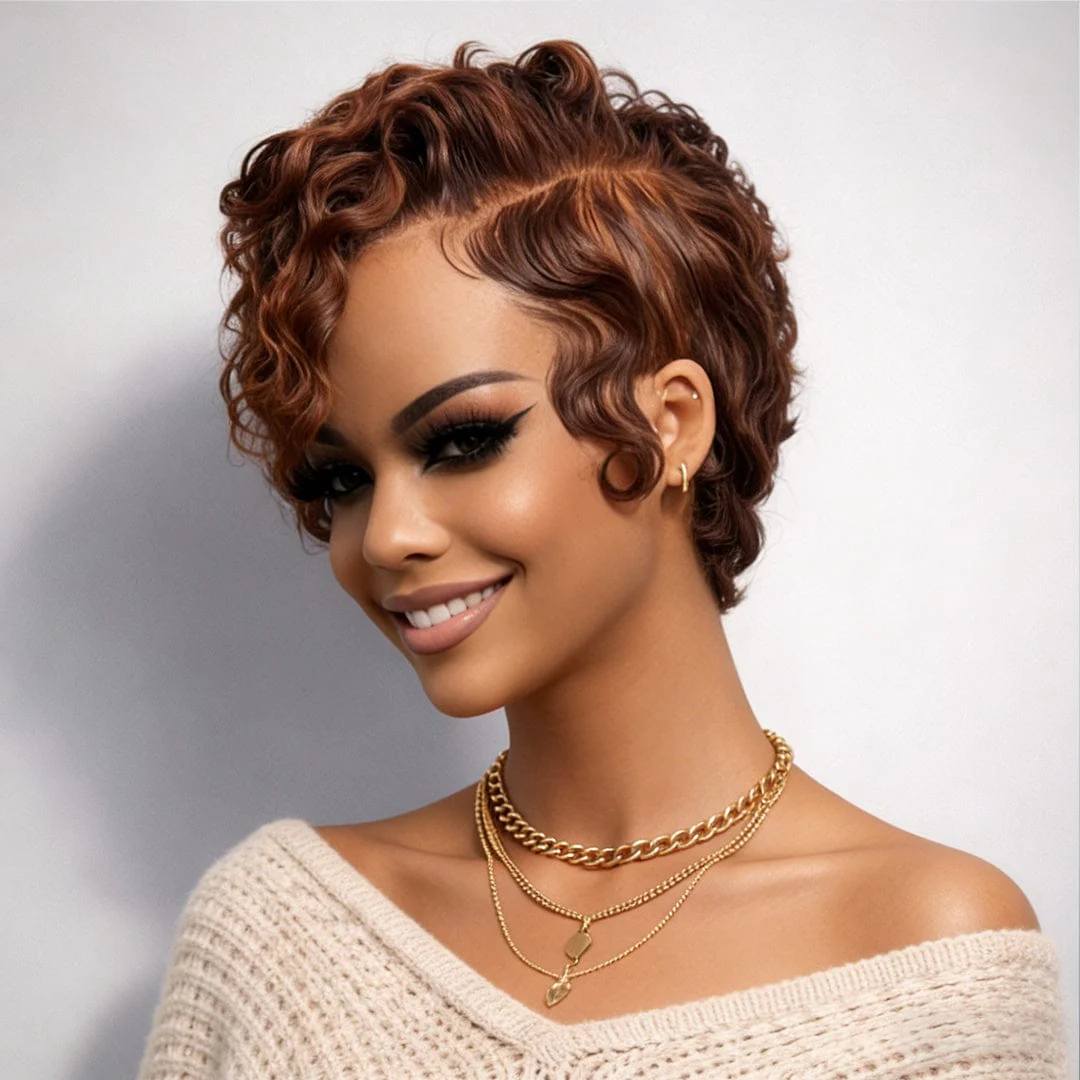 BAISI Lace Side Part Brown Wavy Short Wig - Image 3