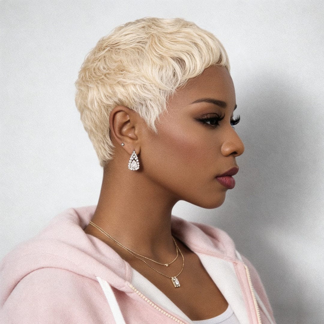 BAISI Blonde PIXIE Tapered Cut Machine Made Wig - Image 4