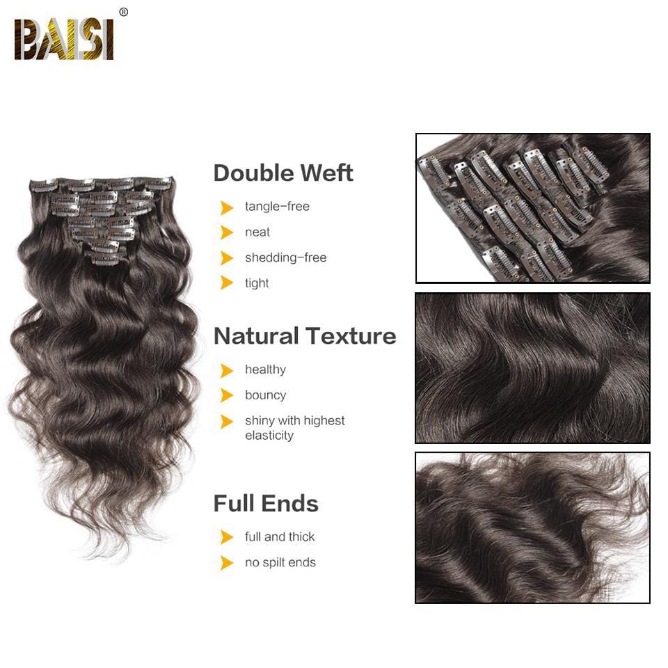 BAISI Body Wave Clip Ins Hair Extensions 7 Pcs And 120g/Set - Image 4