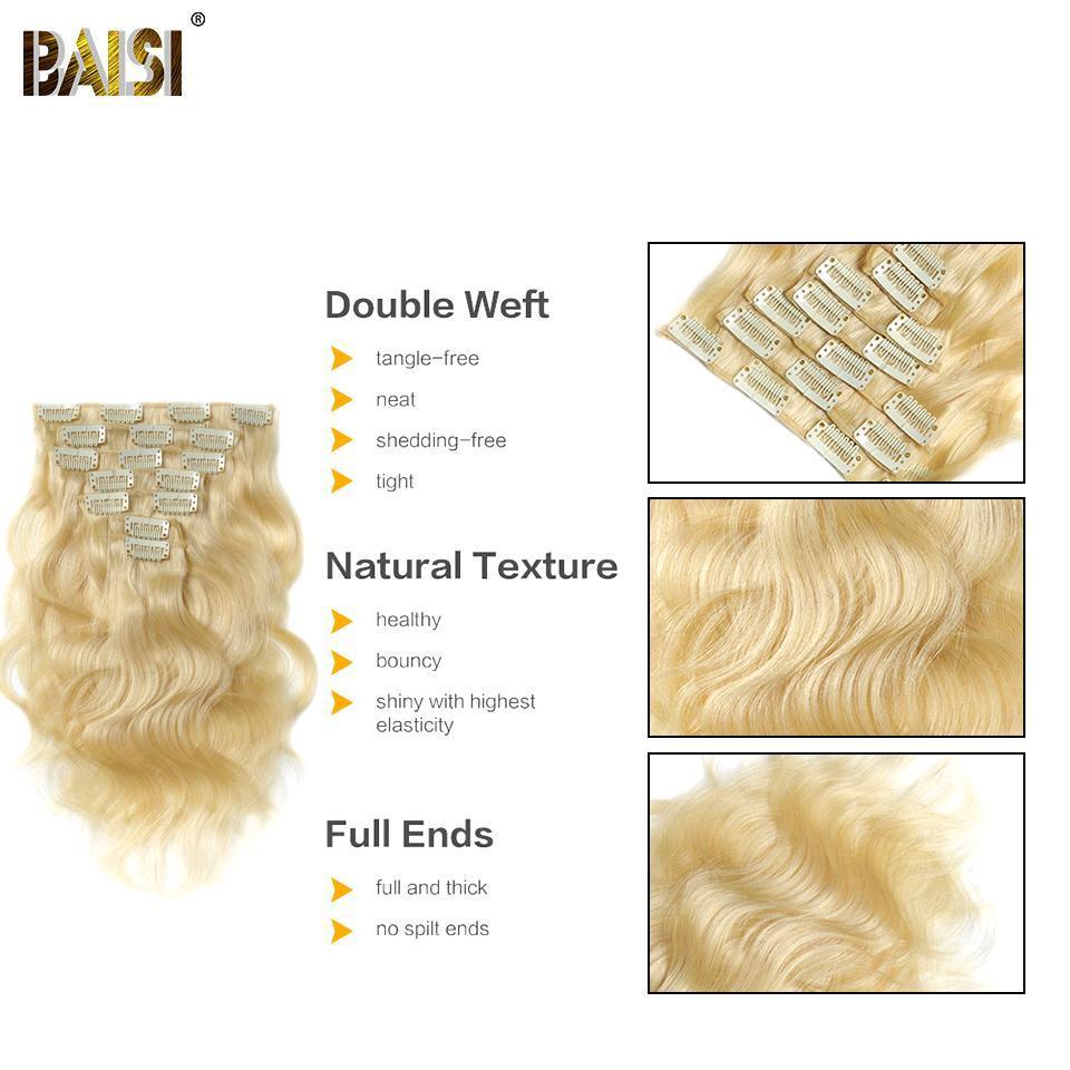 BAISI Body Wave Clip Ins Hair Extensions Blonde - Image 4