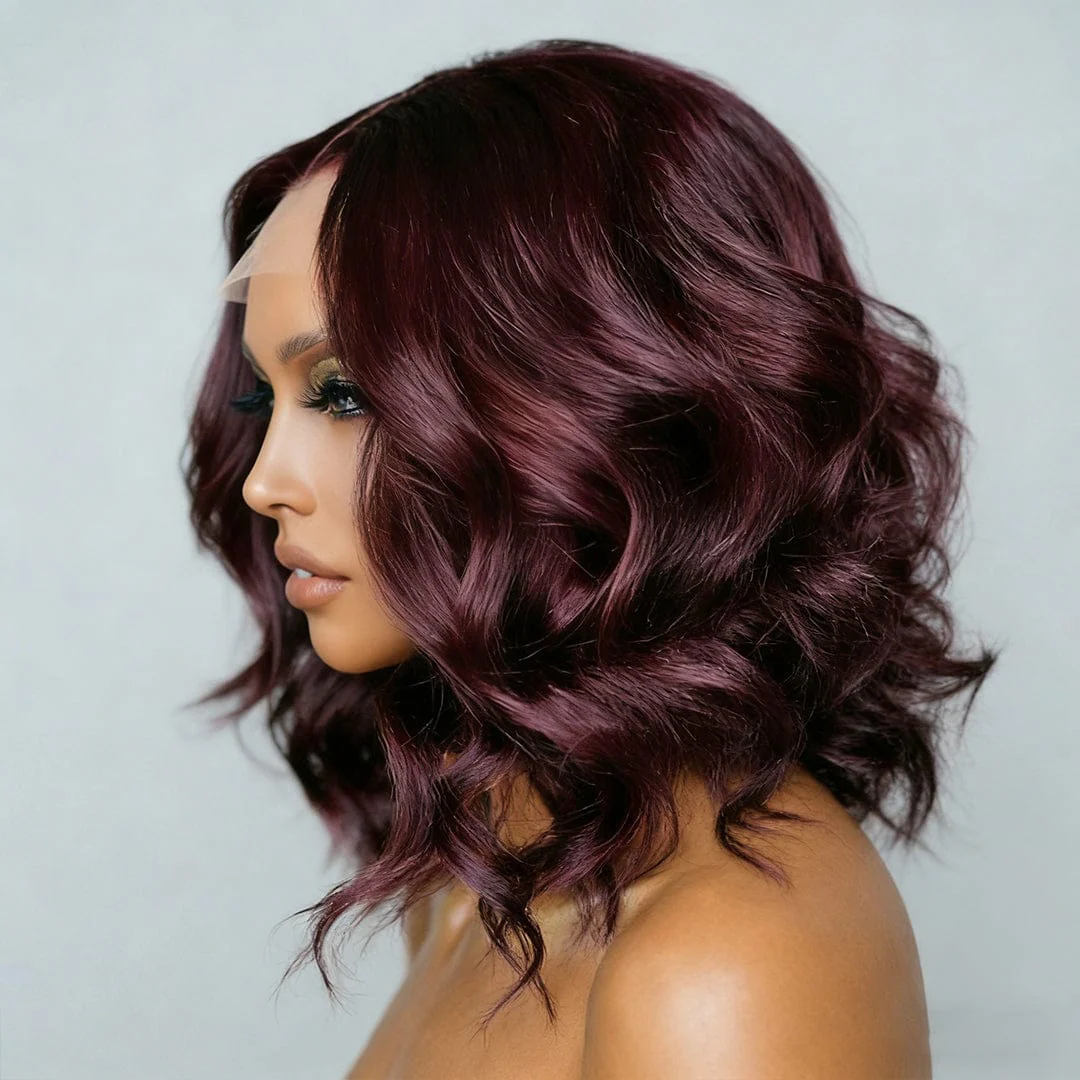 BAISI Dark Plum Color Loose Wave BoB Wig - Image 3