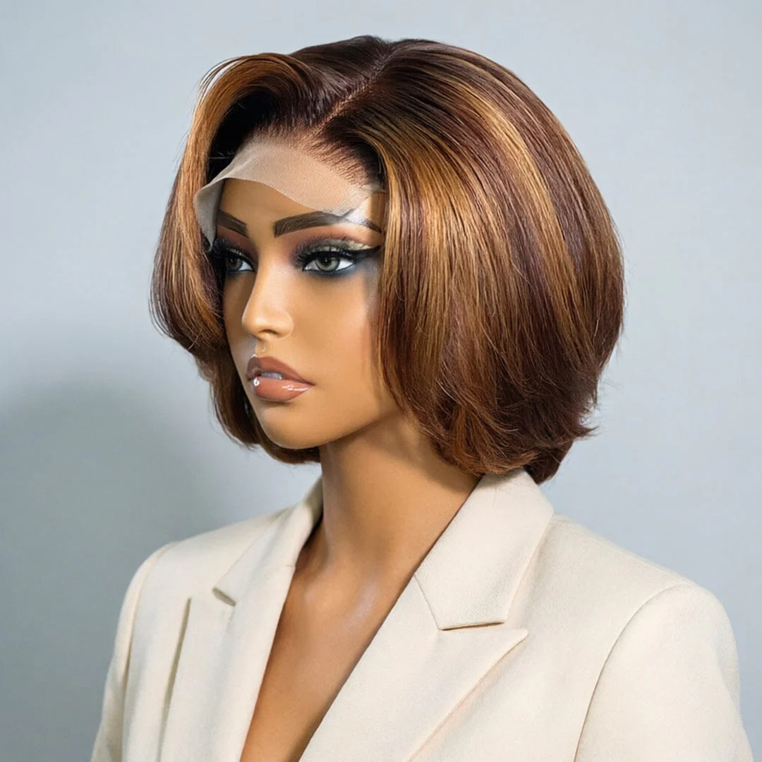 Baisi 13X4 Elegant Brown Mix Blonde Short Lace Wig - Image 3