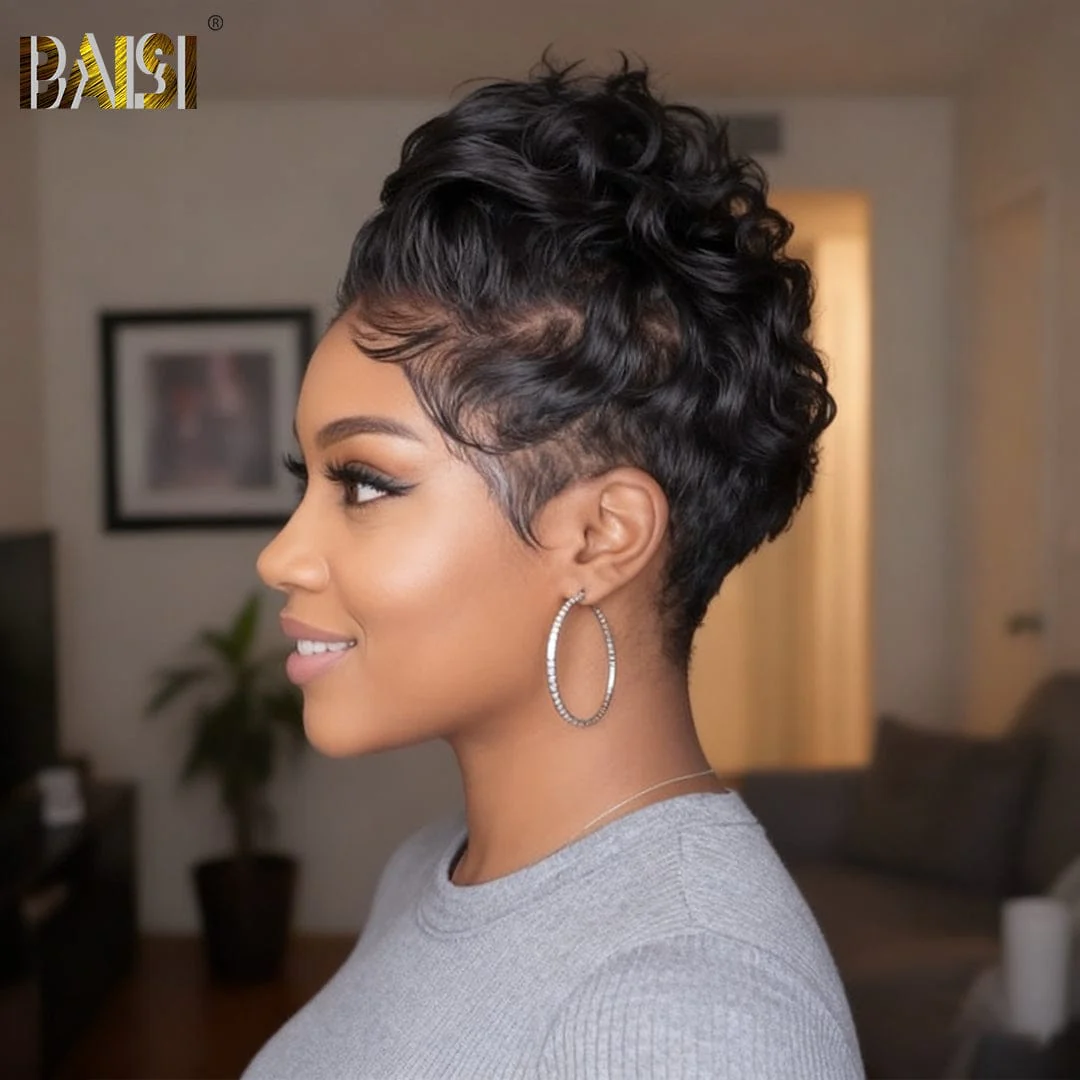 BAISI Full Lace Pixie Cut Wavy Wig - Image 3