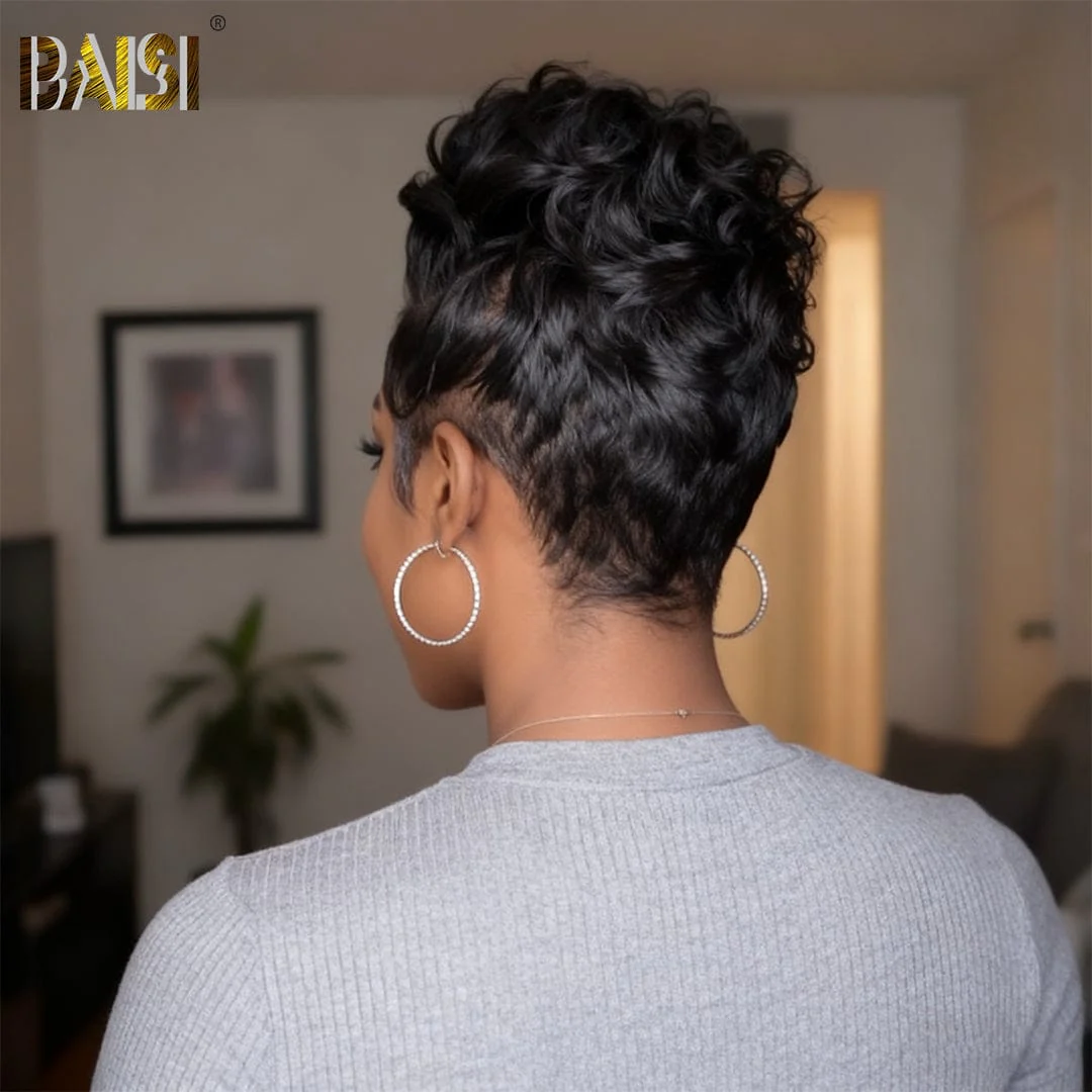 BAISI Full Lace Pixie Cut Wavy Wig - Image 4