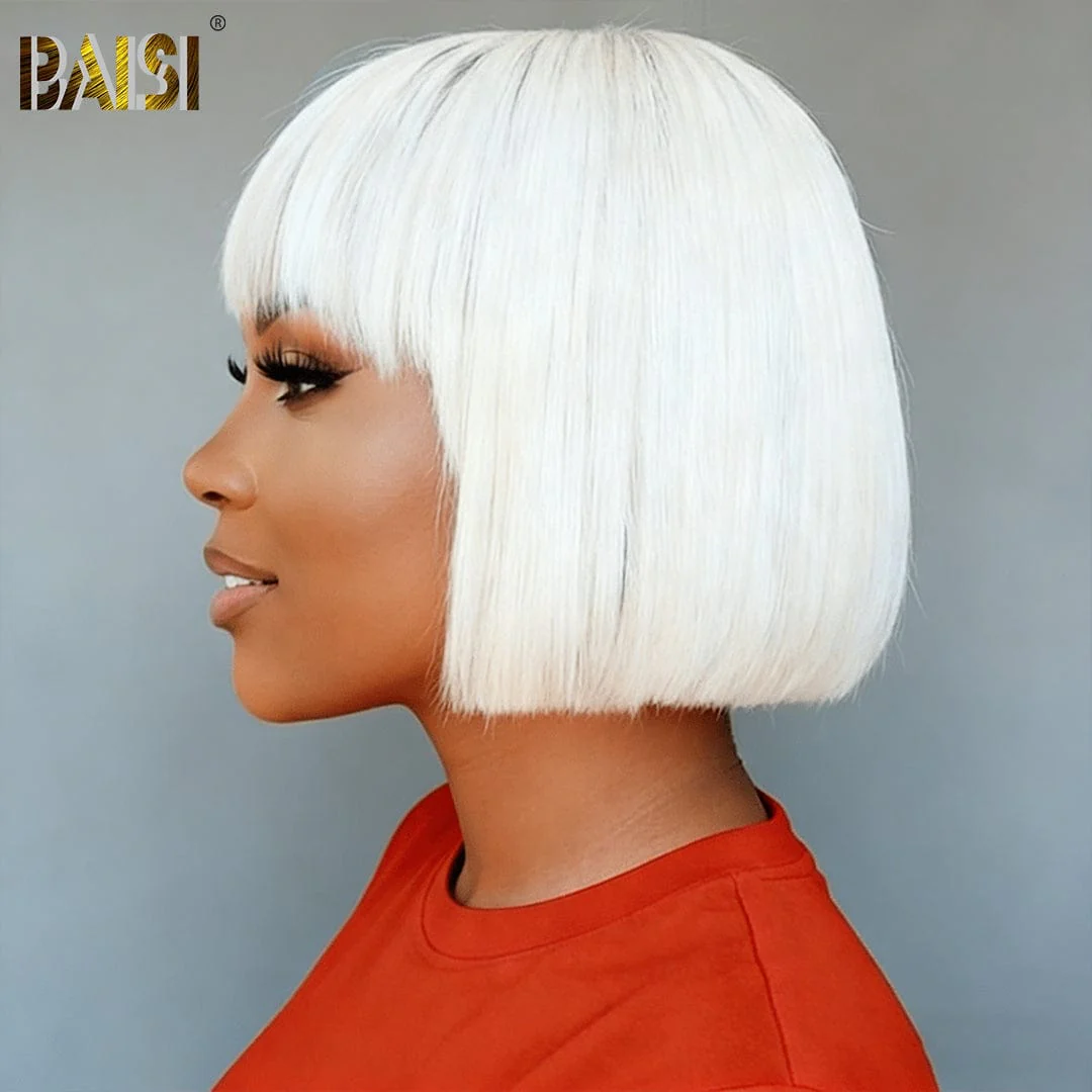 Baisi Machine Made Blonde Straight With Bang BoB Wig - Image 3