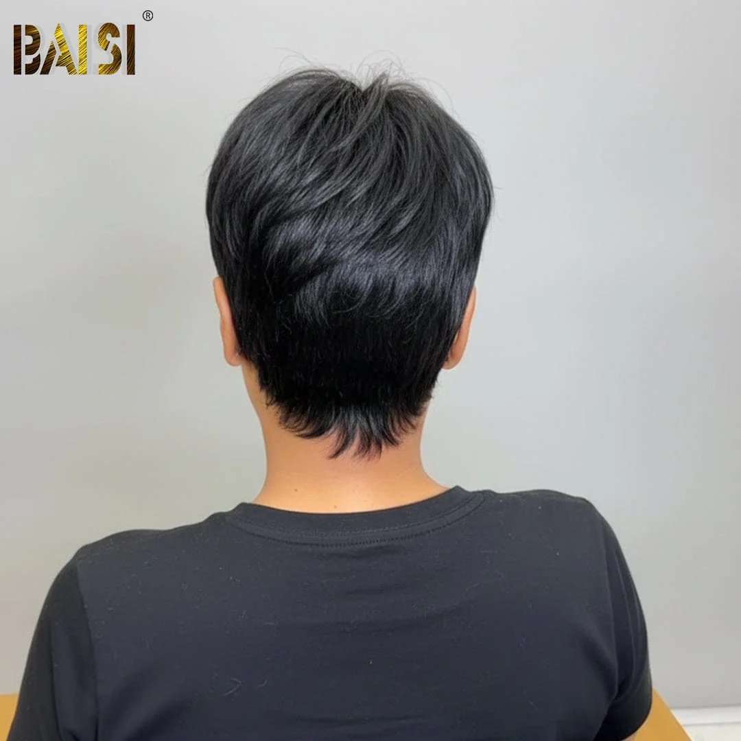 BAISI Machine Made Cute Short Straight Cut Wig - Image 3