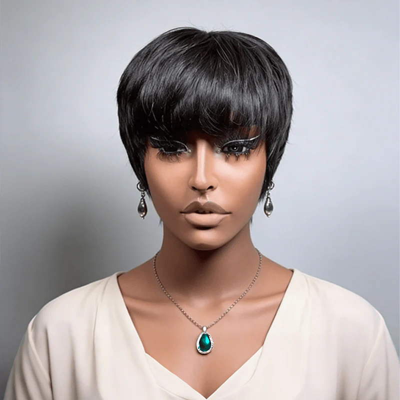 BAISI Machine Made Full Bang Pixie Short Cut Wig - Image 3