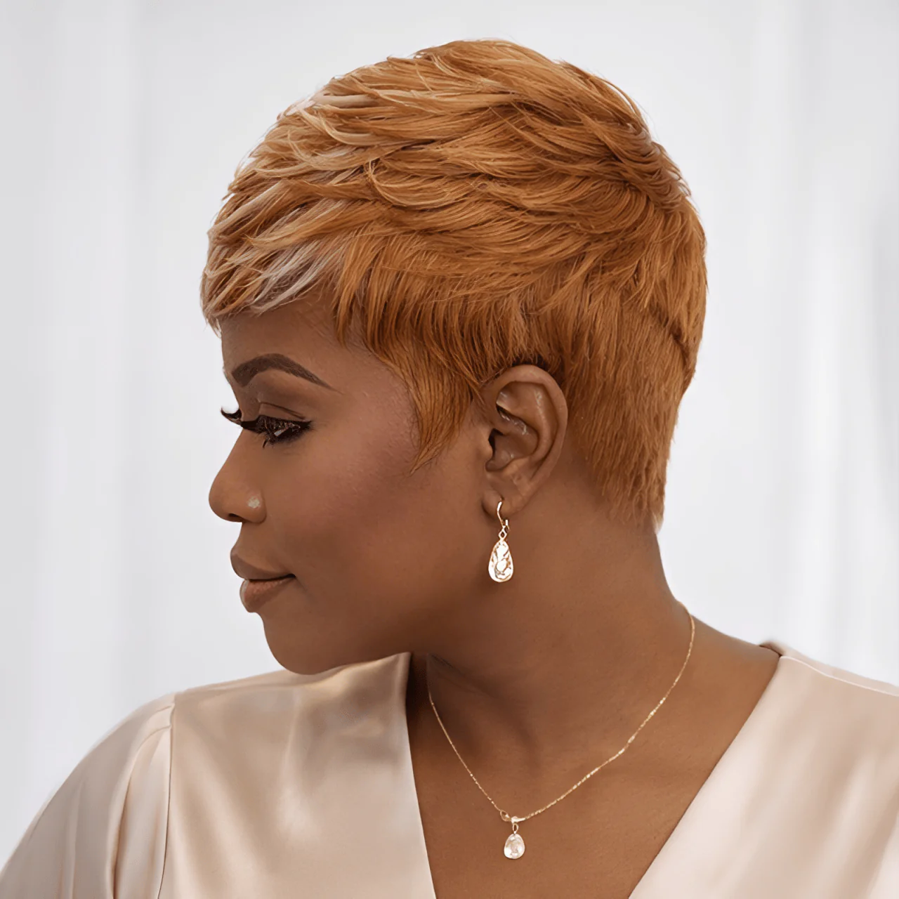 BAISI Machine Made Orange With Blonde Highlight Color Wig - Image 3