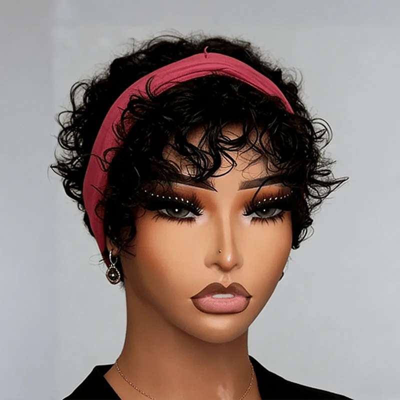 BAISI Machine Made Pixie Tapered Cut Curly Wig - Image 3