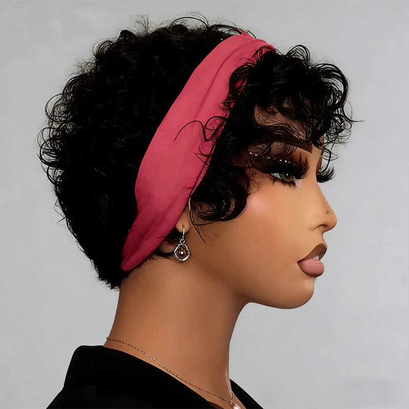 BAISI Machine Made Pixie Tapered Cut Curly Wig - Image 4