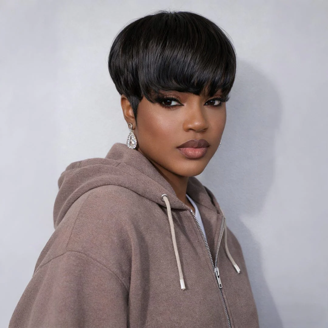 BAISI Machine Made Short Cut Full Straight Wig - Image 3