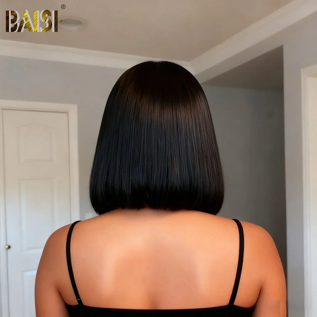 BAISI Machine Made Silk Base Straight BOB Wig With Bang - Image 3