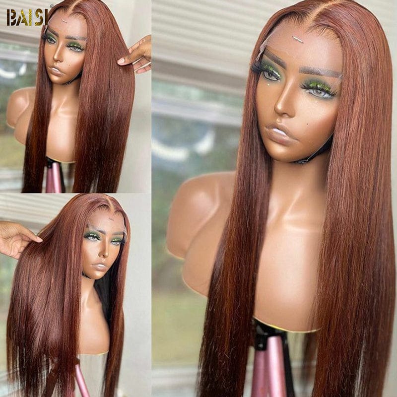 BAISI Reddish Brown Straight Hair Wig - Image 3
