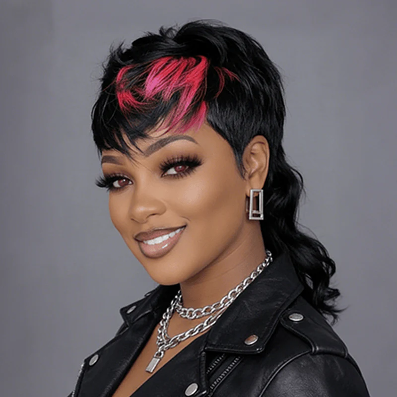 BAISI Rose Pink Highlight Mullet Glueless Wig - Image 3