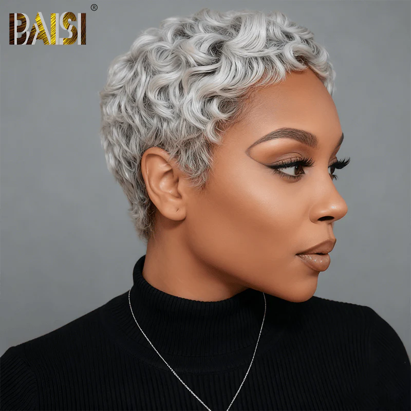 BAISI Gray With Dark Root Finger Wave Wig - Image 3