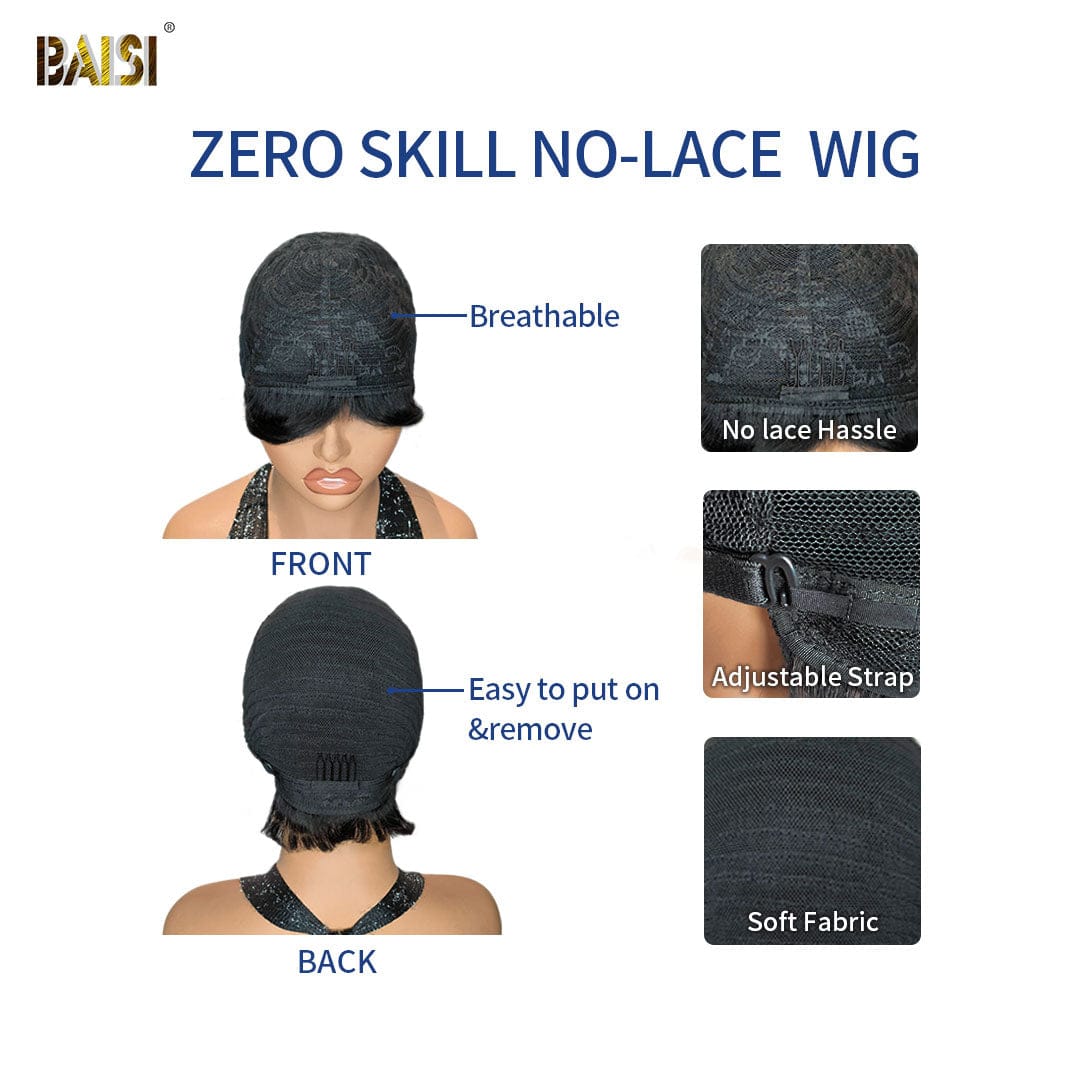 BAISI Machine Made Salt And Pepper Pixie Cut Wig - Image 4