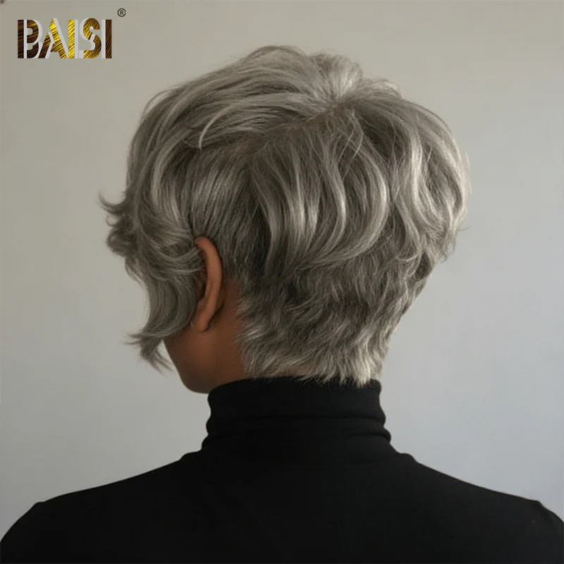 BAISI Salt And Pepper Short Straight Lace Wig - Image 3
