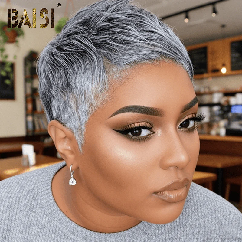 BAISI Short Salt And Pepper Lace Partial Topper (NOT A WIG) - Image 3