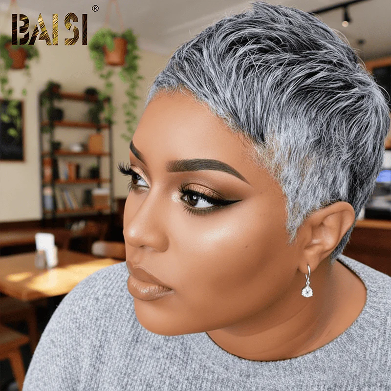 BAISI Short Salt And Pepper Lace Partial Topper (NOT A WIG) - Image 4