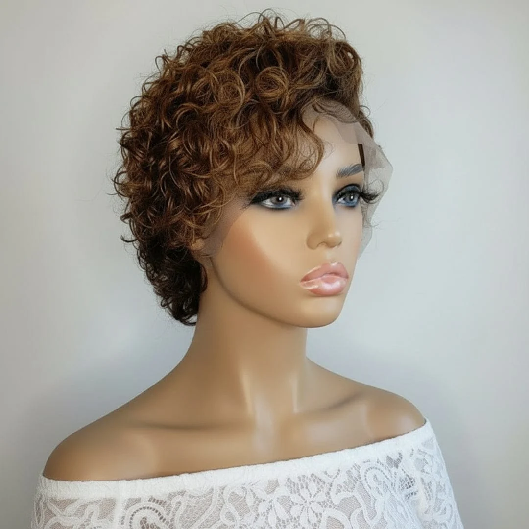 Baisi $79 Wholesale Price 4# SHORT CUT CUTE CURL Pixie Cut 13x4 Lace Wig - Image 3