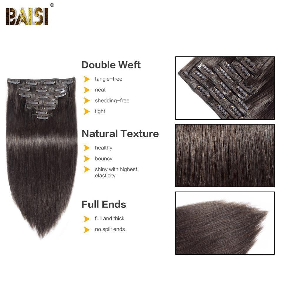 BAISI Straight Clip Ins Hair Extensions 7 Pcs And 120g/Set - Image 4