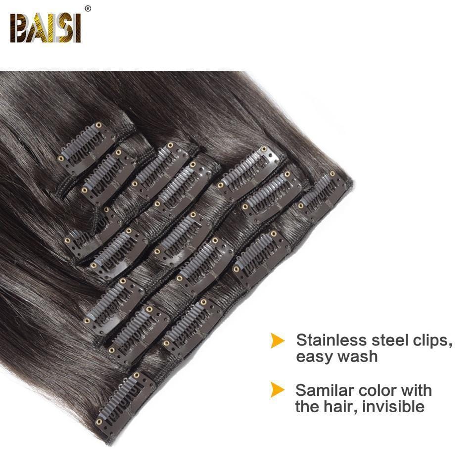 BAISI Straight Clip Ins Hair Extensions 7 Pcs And 120g/Set - Image 5