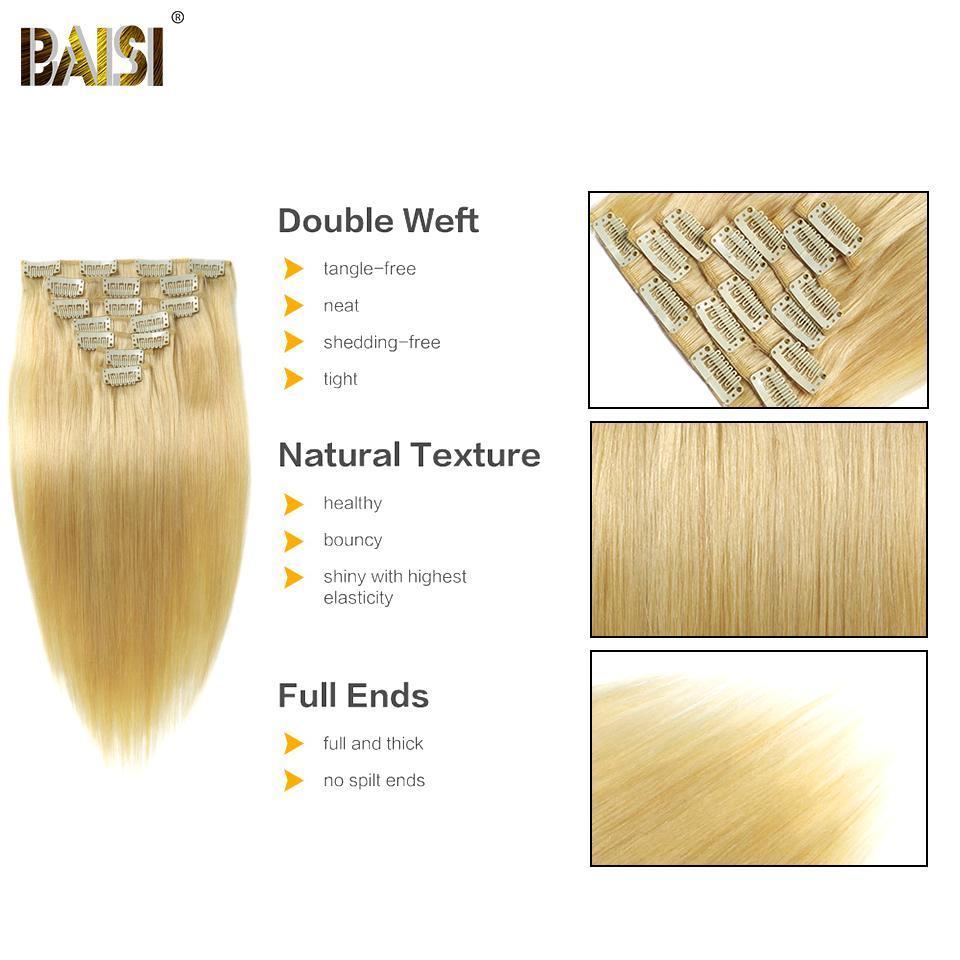 BAISI Straight Clip Ins Hair Extensions Blonde Color - Image 3