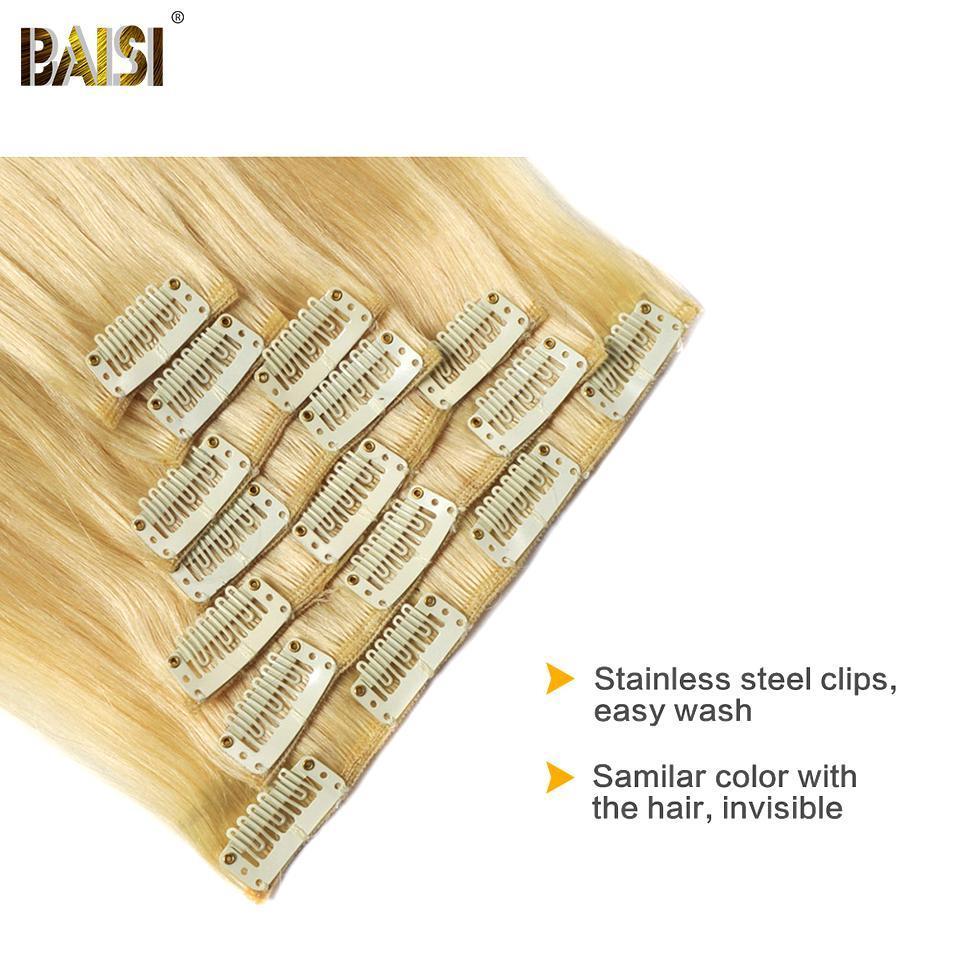 BAISI Straight Clip Ins Hair Extensions Blonde Color - Image 4