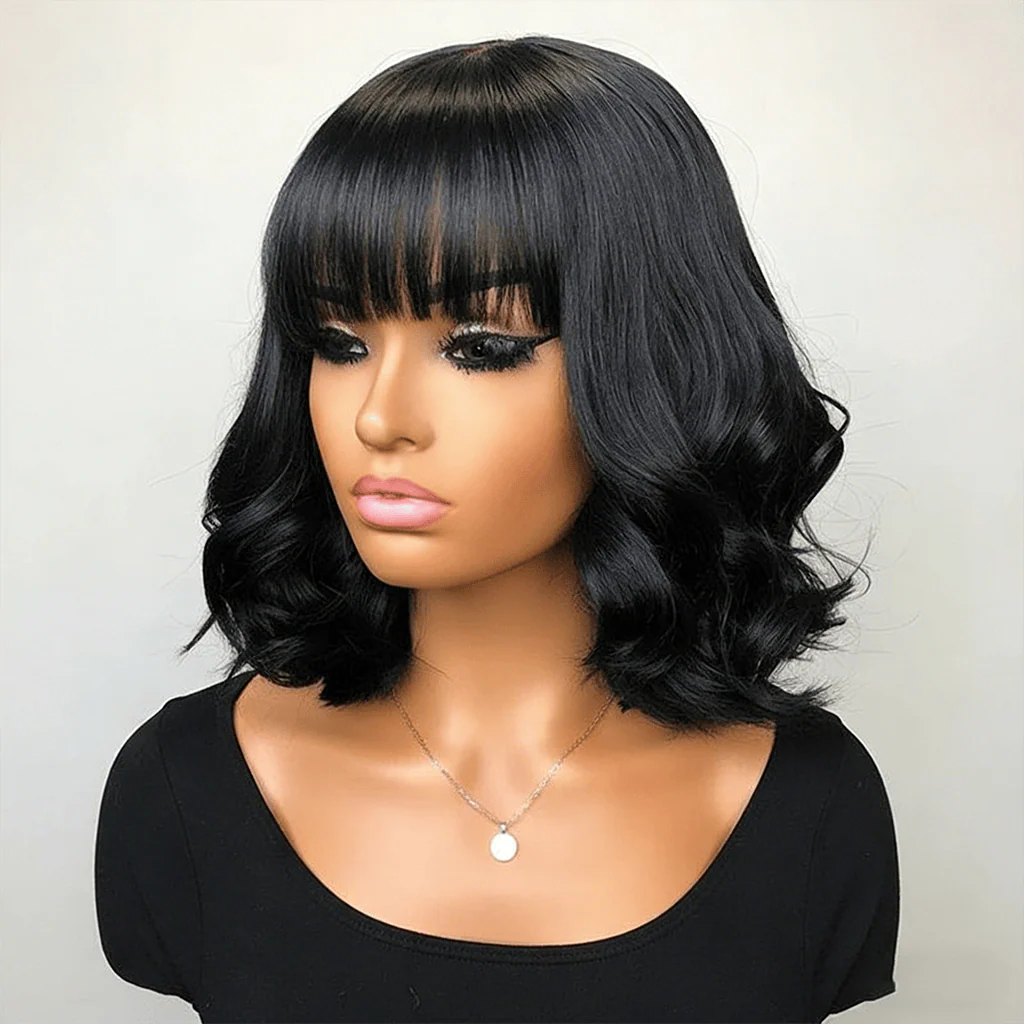 BAISI Wavy Bob Wig With Neat bangs - Image 3